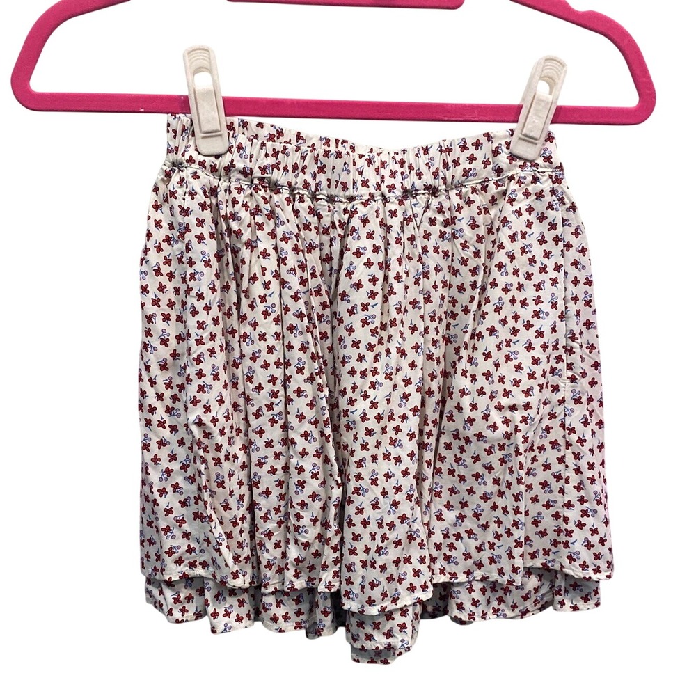 Uniqlo Girls Red Floral Cherry Print Skort Elastic Waist Cream Size 9-10